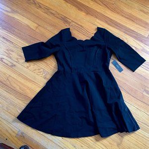 XL Black Skater Dress with Scalloped Neckline